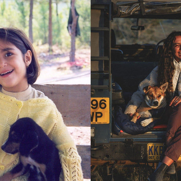 Elif as a child and an adult with her dogs
