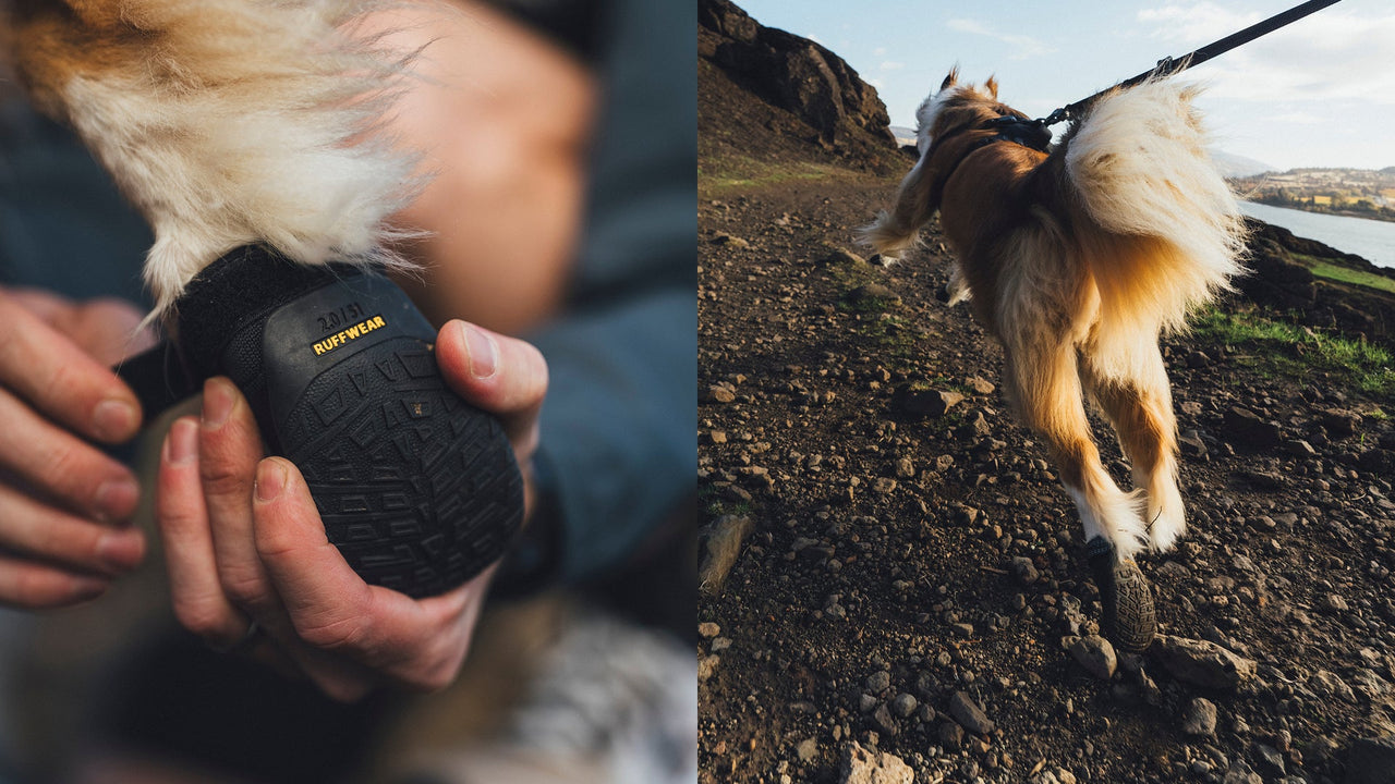 Rubber outsole on RUFFWEAR Ridgeline™ dog shoes for grip and paw protection